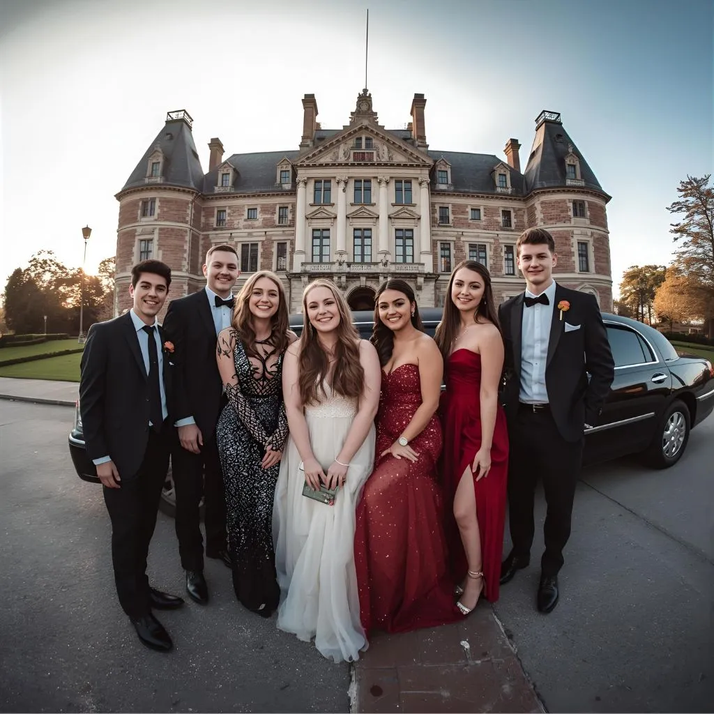 Elegant luxury prom limousine rental in Muskoka featuring stretch limo and professional chauffeur, providing stylish and safe limo rental for prom Muskoka with LED lights and premium interiors.